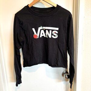 Vans Cropped Rose Checker Graphic Long Sleeve Top Black